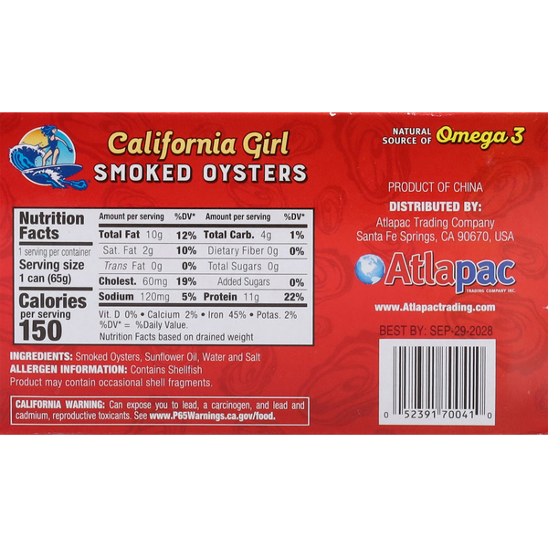 California Girl Smoked Oysters in Sunflower Oil