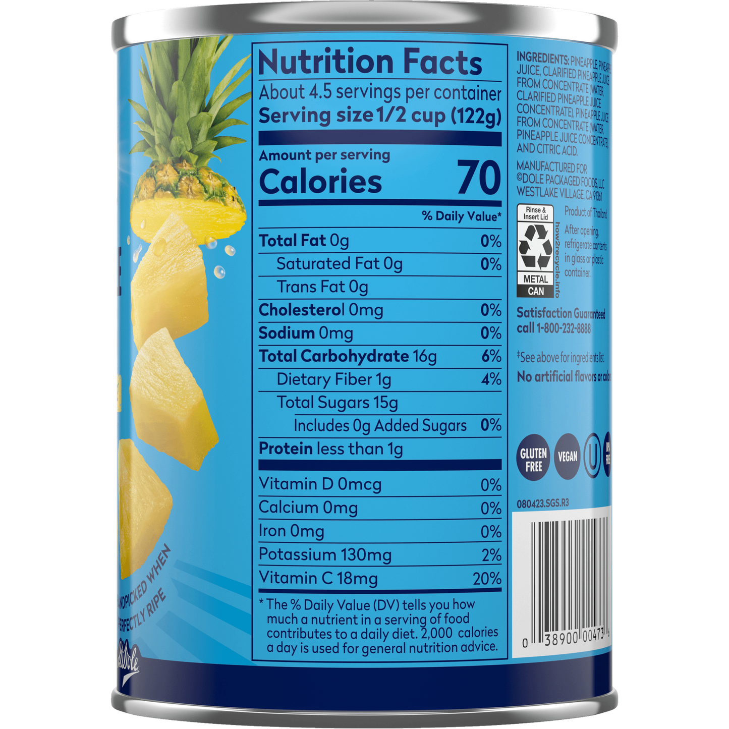 Dole Canned Fruit Pineapple Chunks in 100% Pineapple Juice