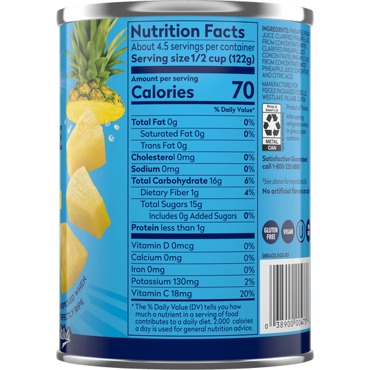 Dole Canned Fruit Pineapple Chunks in 100% Pineapple Juice