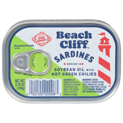 Beach Cliff Wild Caught Sardines in Soybean Oil with Hot Green Chilies 3.75 oz