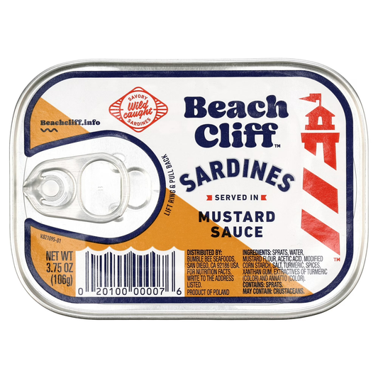 Beach Cliff Wild Caught Sardines in Flavorful Mustard Sauce, High Protein, 3.75 oz Can