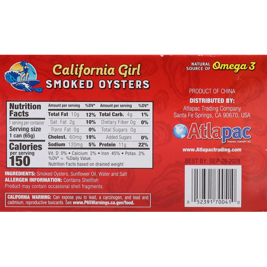 California Girl Smoked Oysters in Sunflower Oil